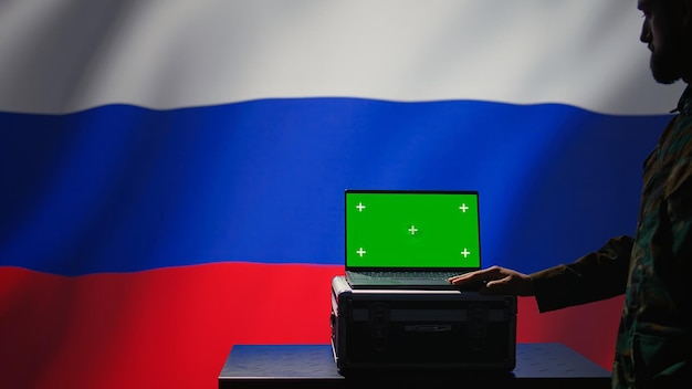 Russian ex KGB FSB service using radar on green screen laptop