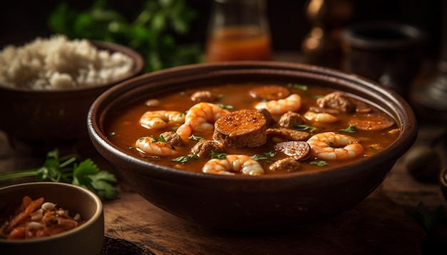 Free photo rustic beef stew in homemade crockery bowl generated by ai