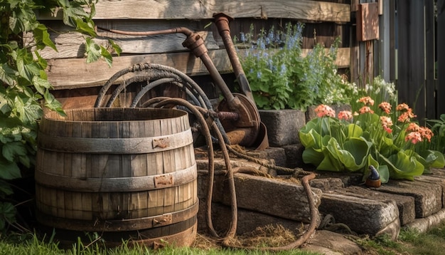 Free photo rustic garden equipment in nature fresh greenery generated by ai