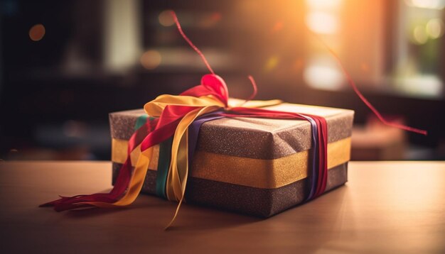 Rustic gift box wrapped in shiny paper generated by AI