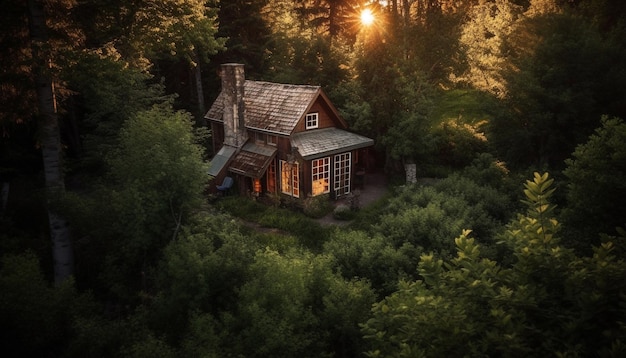 Rustic hut abandoned in tranquil meadow October generated by AI