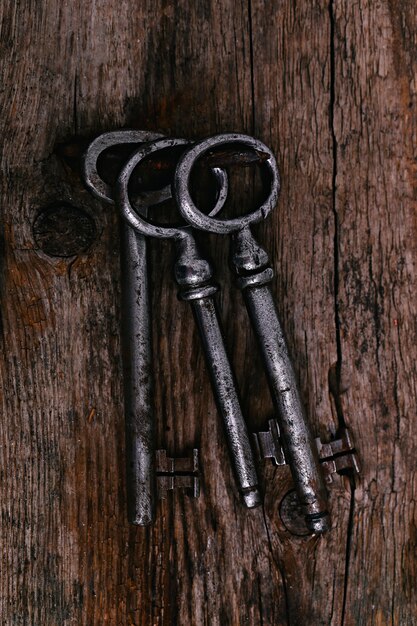 Rustic keys on wooden table