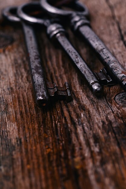 Rustic keys on wooden table