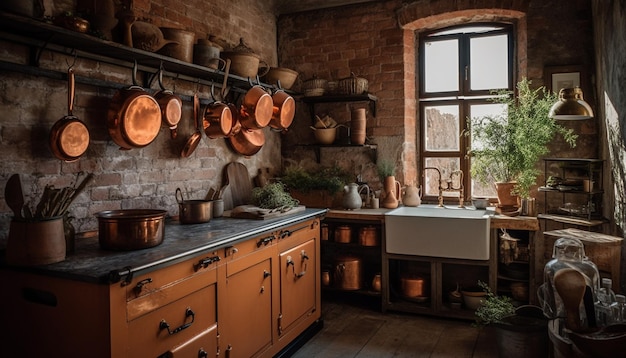 Rustic kitchen with modern appliances inside generated by AI