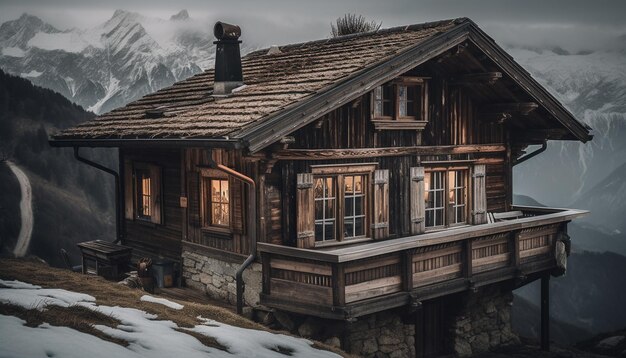 Free photo rustic log cabin nestled in mountain landscape generated by ai