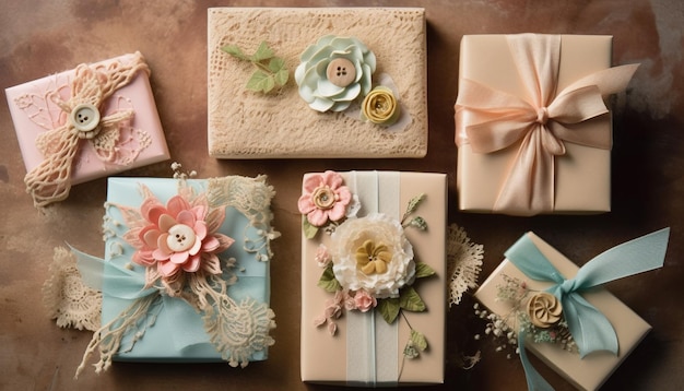 Free photo rustic old fashioned box set with ornate pink flower decoration generated by ai