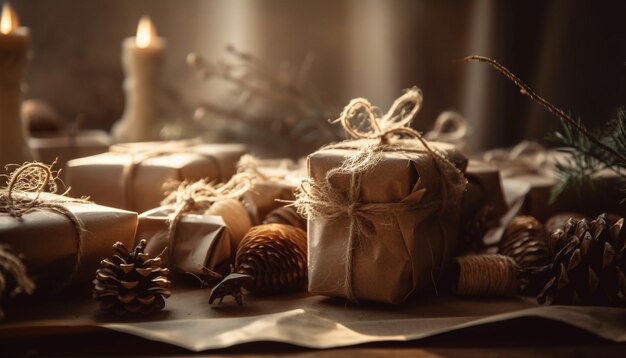 Rustic pine cone wrapped in homemade chocolate generated by AI