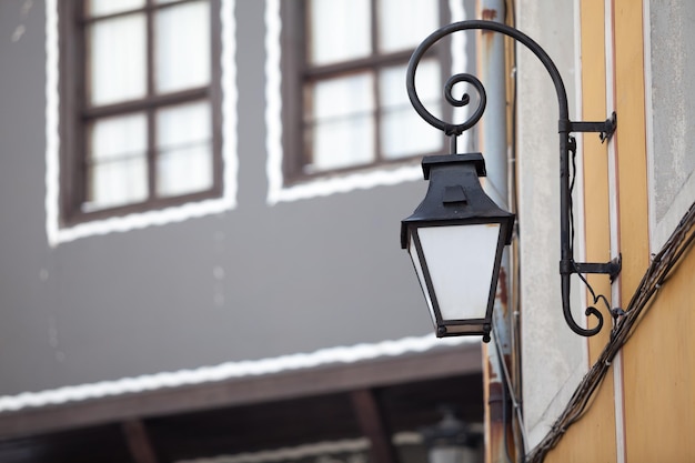 Rustic street lamp in outside photo