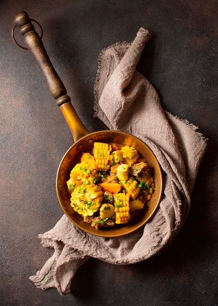 Free photo rustic winter corn stew food in saucepan