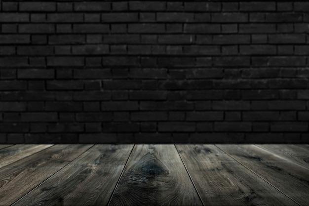 Free photo rustic wooden plank with brick wall