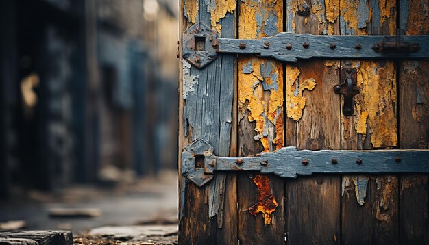 Rusty metal door weathered wood old fashioned lock abandoned building generated by artificial intelligence