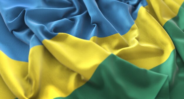 Rwanda Flag Ruffled Beautifully Waving Macro Close-Up Shot