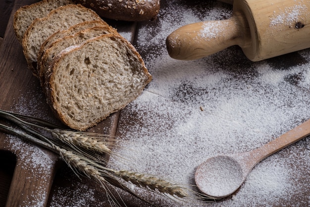 Rye sliced bread on the table