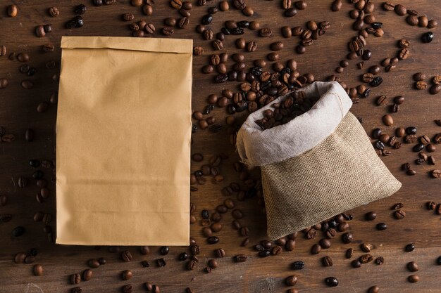 Sack and package with coffee beans