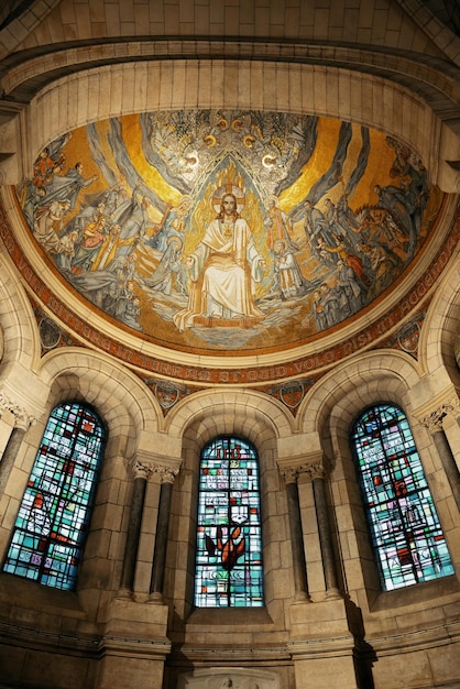 Sacre Coeur Cathedral interior in Paris, France.