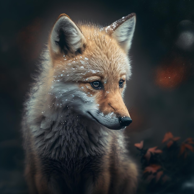 Free photo sad baby wolf in the forest waiting outdoor generative ai