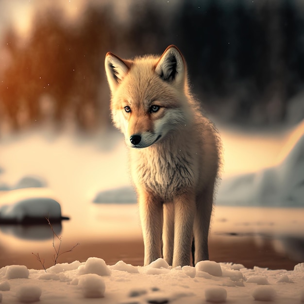 Free photo sad baby wolf in the forest waiting outdoor generative ai