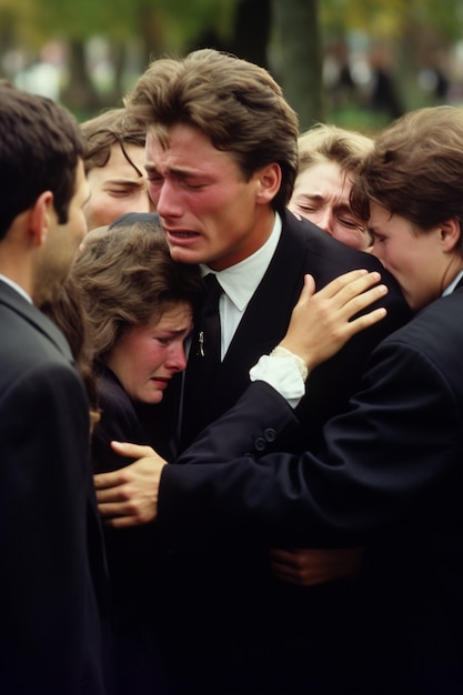 Free photo sad family mourning at funeral