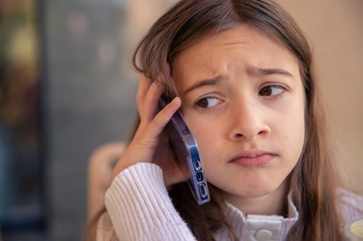 Free Photo sad girl talking on the phone a girl with a phone