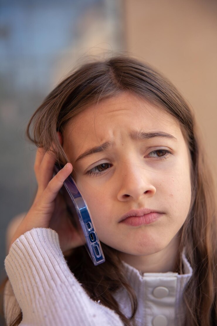 Free Photo sad girl talking on the phone a girl with a phone