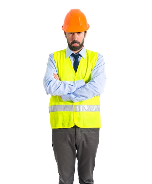 Free photo sad worker over white background