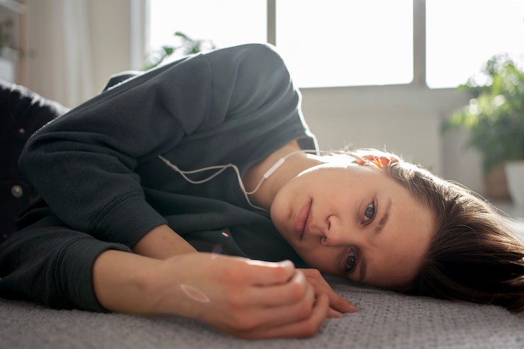 Free Photo sad young woman at home