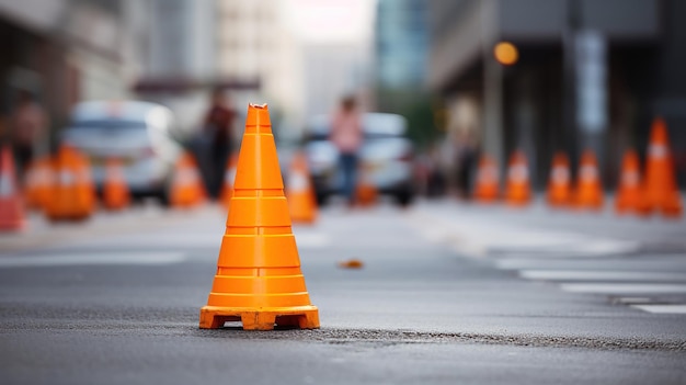 Un cono di sicurezza posto sul marciapiede