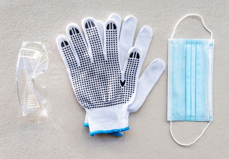 Free Photo safety construction gloves and medical mask