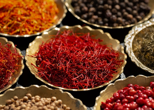 Saffron and other spices still life composition