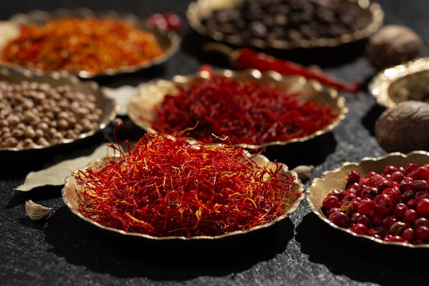 Free photo saffron and other spices still life composition