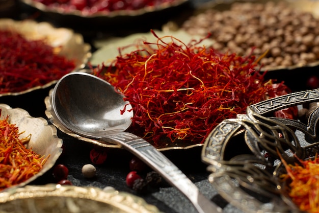 Saffron and other spices still life composition