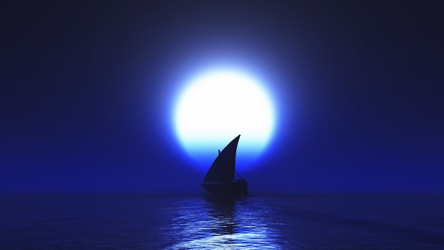 Sailboat illuminated by moon