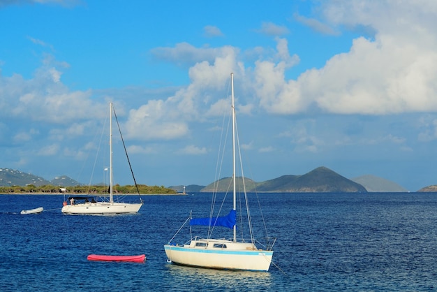 Sailing boat rest at bay in St John, Virgin Islands.