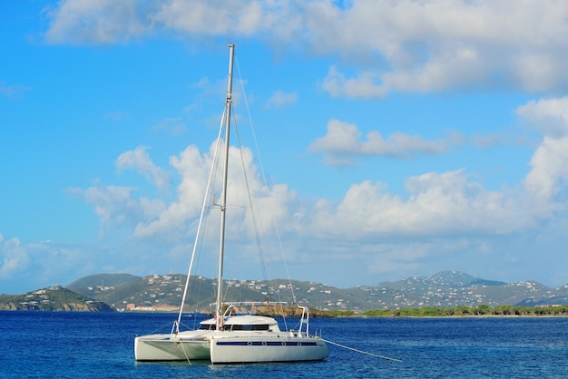 Sailing boat rest at bay in St John, Virgin Islands.