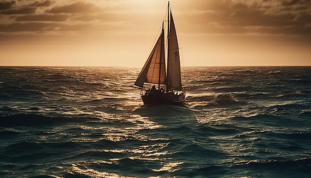 Foto gratuita lo yacht a vela scivola sulle onde al tramonto generate dall'intelligenza artificiale