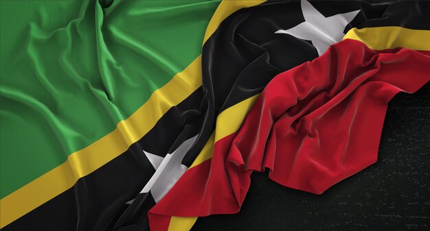 Saint Kitts and Nevis Flag Wrinkled On Dark Background 3D Render