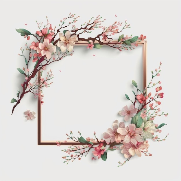 Sakura frame on white background