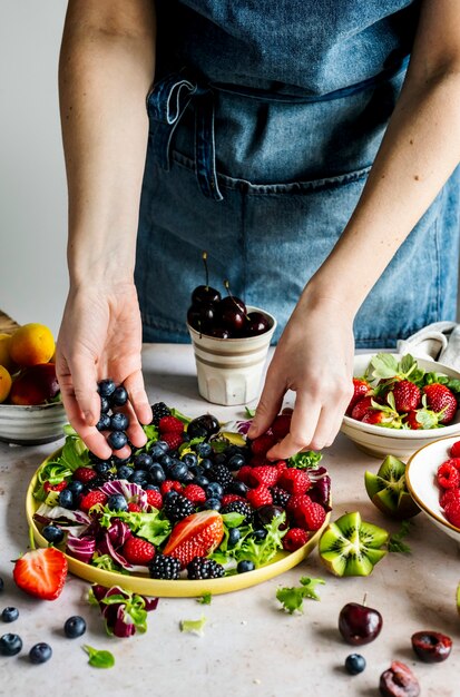 Salad bowl preparation for brunch food photography