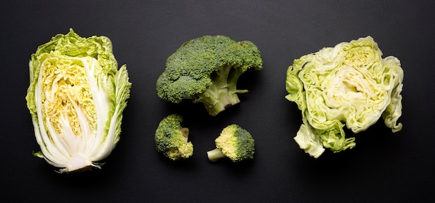 Salad and broccoli top view