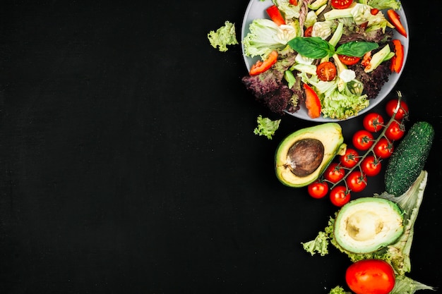 Salad over chalkboard