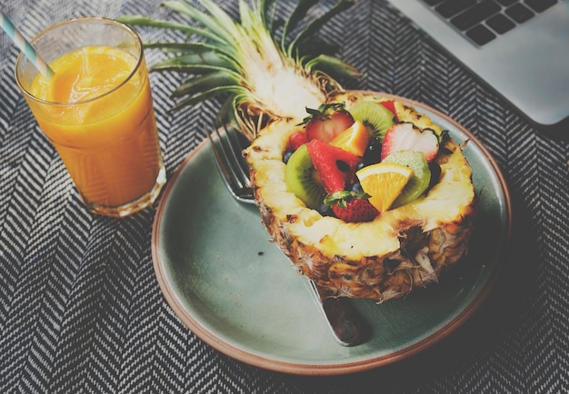 Free photo salad fruits refreshment pineapple concept