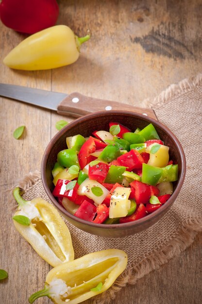 Salad of sweet colorful peppers with olive oil