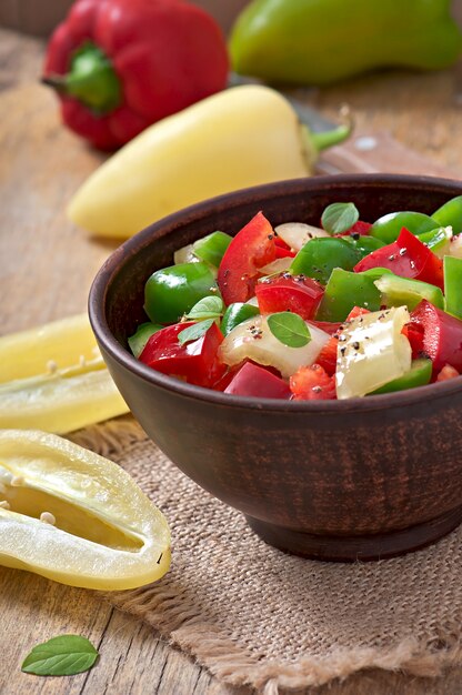 Salad of sweet colorful peppers with olive oil