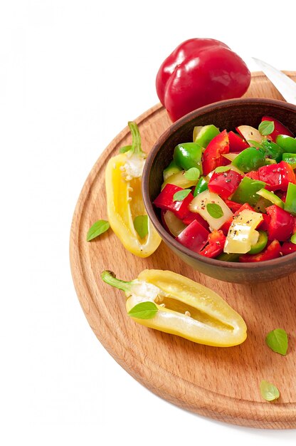 Salad of sweet colorful peppers with olive oil