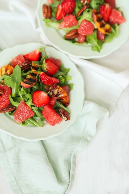 Salad on white table