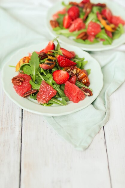 Salad on white table