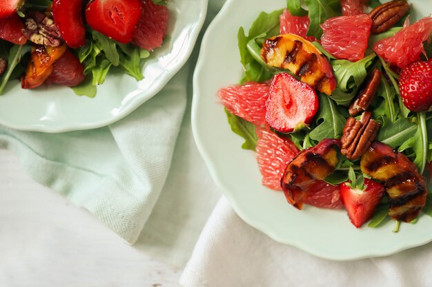 Salad on white table