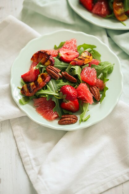 Salad on white table