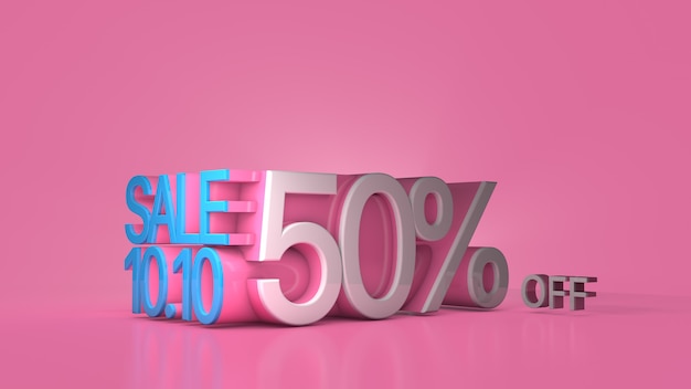 Sale banner 1010 50 percent off on a pink background big sale mega sale flash sale 3d rendering Premium Photo