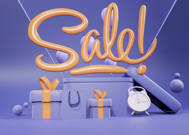 Sale for retail with blue presents and hot air balloon